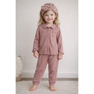 NWT Nicole Miller Girls 3T 3 Piece Pajama Set Sleepwear Rose Floral Headband